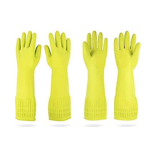 DABOGOSA Mamison 2 Pairs Reusable Waterproof Household Dishwashing Cleaning Rubber Gloves, Non-Slip Kitchen Glove (Green, Large (Pack of 2)) - color: Green, size: Large (Pack of 2)