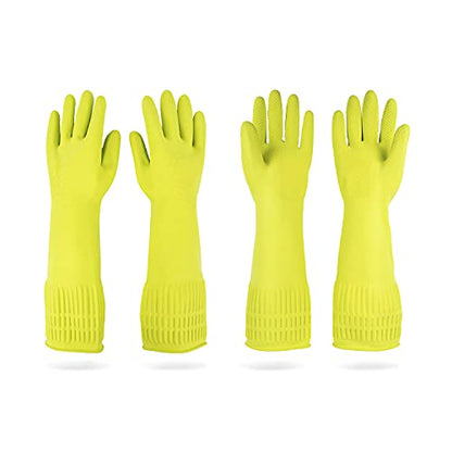 DABOGOSA Mamison 2 Pairs Reusable Waterproof Household Dishwashing Cleaning Rubber Gloves, Non-Slip Kitchen Glove (Green, Large (Pack of 2)) - color: Green, size: Large (Pack of 2)