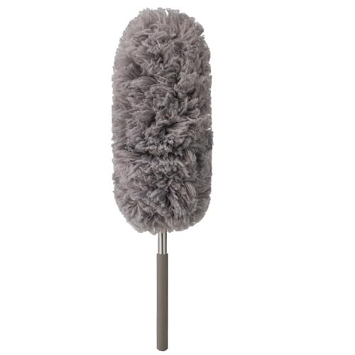 Microfiber Feather Duster Extendable Duster with 14"-33" Extra Stainless Steel Pole, Bendable Head & Long Handle Dusters for Cleaning Ceiling Fan,Ceiling, Blinds, Furniture & Cars Gray