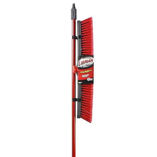 Libman Commercial 805 Multi-Surface Push Broom, 64" Length, 24" Width, Black/Red (Pack of 4)