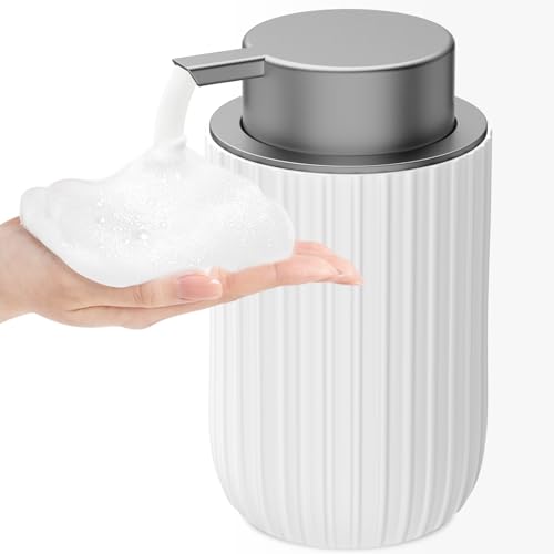 Ceramic Foaming Soap Dispenser, 12 oz Bathroom Foam Hand Soap Dispenser, Refillable Lotion Soap Dispenser with Removable Pump for Kitchen Hand Wash Dispenser, Modern Home Decor (White) - color: Matte White Silver-1pack