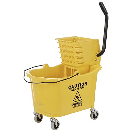 Global Industrial Commercial Mop Bucket and Wringer Combo with Side Press, 38 Quart Capacity, Durable Corrosion-Resistant Polypropylene, 3" Swivel Casters, Yellow - color: Yellow