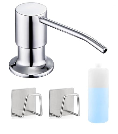 Sink Soap Dispenser Pump with 2 Sponge Holders, Curovtrp Soap Dispenser for Kitchen Sink Stainless Steel Pump Head (Plastic Built in) Refill from The Top, 12OZ Soap Bottle, Chrome - color: Chrome, size: Bottle