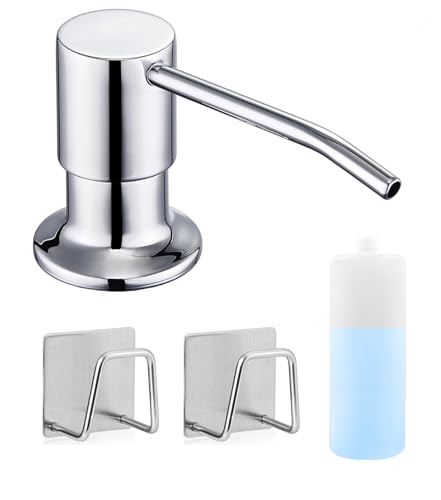 Sink Soap Dispenser Pump with 2 Sponge Holders, Curovtrp Soap Dispenser for Kitchen Sink Stainless Steel Pump Head (Plastic Built in) Refill from The Top, 12OZ Soap Bottle, Chrome - color: Chrome, size: Bottle