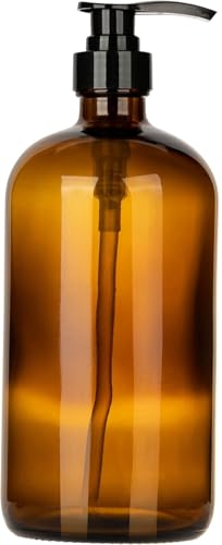 32 Ounce Glass Large Soap Dispenser - Refillable Shampoo and Conditioner Bottle with Pump for Shower and Bath - 1 Liter Shower Bottle- by Kitchentoolz - color: Amber, size: Pack of 1
