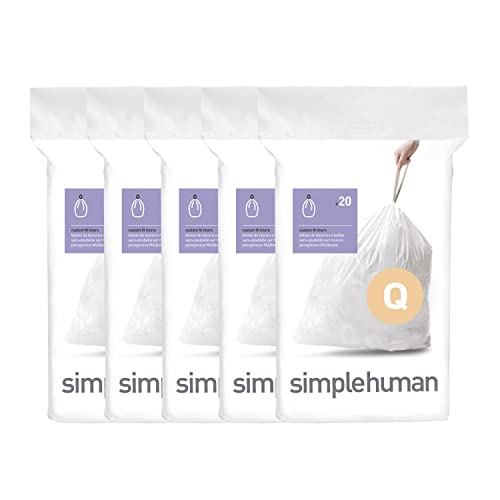 simplehuman Code Q 100 Count Custom Fit Liners, Drawstring Kitchen Trash Bags, One-by-One Mess-Free Dispense, Extra Thick & Double Seamed, 50% PCR Plastic, 50-65 Liter / 13-17 Gallon, White - size: 100 Count (Pack of 1)