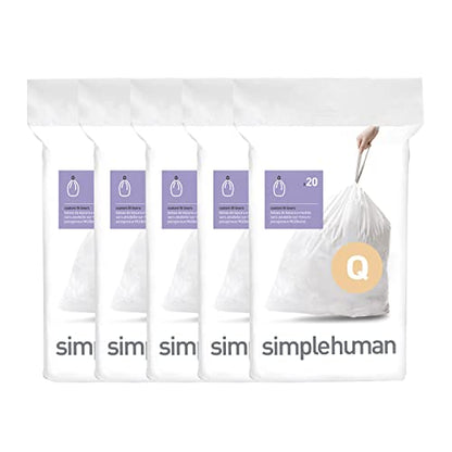 simplehuman Code Q 100 Count Custom Fit Liners, Drawstring Kitchen Trash Bags, One-by-One Mess-Free Dispense, Extra Thick & Double Seamed, 50% PCR Plastic, 50-65 Liter / 13-17 Gallon, White - size: 100 Count (Pack of 1)