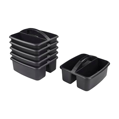 ECR4Kids 2-Compartment Large Plastic Caddy, Multipurpose Organization, Black, 6-Pack - color: Black