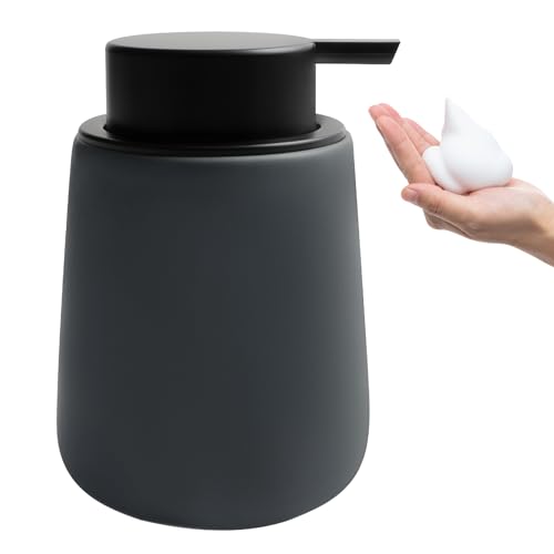 Soap Foaming Dispenser Ceramic with Easy-to-Press Pump Hand Foam Dispenser for Shampoo Bathroom Kitchen 12 oz - color: Foam-grey