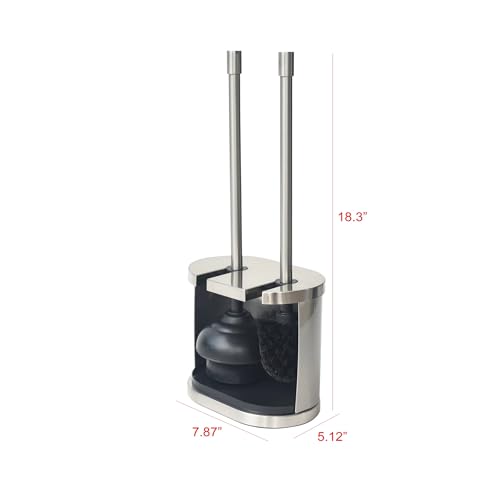 Brushed Nickel Metal Toilet Brush & Plunger Set, Durable Bathroom Cleaning Accessory