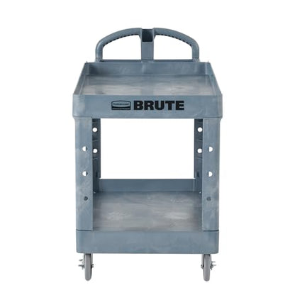 Rubbermaid Commercial Products BRUTE Heavy Duty 2-Shelf Utility/Service Cart, Medium, Lipped Shelves, Ergonomic Handle, 500 lbs. Capacity, Gray, for Warehouse/Garage/Cleaning/Maintenance/Stadiums - color: Gray, size: Medium, style: 2-Shelf