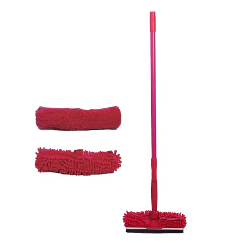 Microfiber Window Cleaner – Dual Heads & Telescoping Handle (Raspberry)