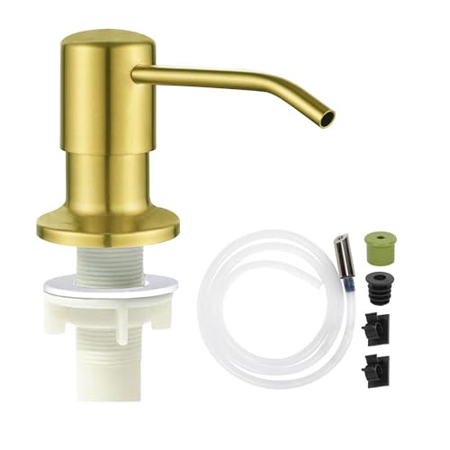 Soap Dispenser for Kitchen Dish Sink Built in Soap Dispenser Pump Gold with 47" Extension Tube Kit - color: Gold-tube