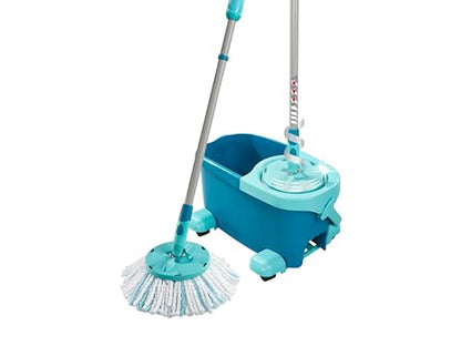 Leifheit Clean Twist Spin Mop and Bucket Set with Rollers | Telescopic Handle, 360° Joint, Spin-Dry System | Easy Glide Wheels | Blue - style: Clean Twist 2.0 Mobile