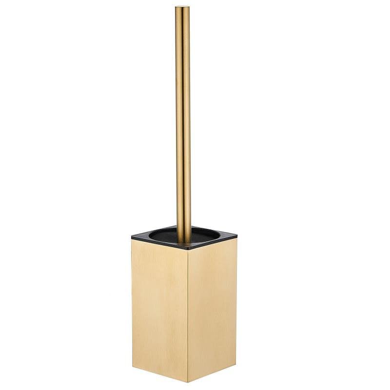 Toilet Brush and Holder Set Freestanding KWQKEM Modern Toilet Bowl Cleaners Brush and Holder with Lid 304 Stainless Steel (Brushed Gold) - color: Gold, size: Freestanding