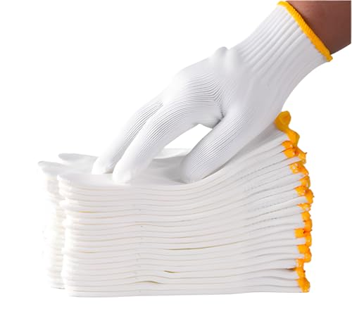 Unisex white cotton polyester knittedsafety gloves,suitable for gardening,warehouse,cooking work-12/36/240 pairs - color: A-white (12 Pairs) No Dots