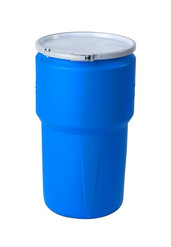 Eagle 14 Gallon Plastic Drum with Lid, Metal Lever-Lock, 26.5"x15", Open Head Lab Pack Drum Made of Durable, Lightweight HDPE, Withstands Weather and Chemicals, Made in USA, Blue, 1610MB - color: Blue, size: 14 Gallon, style: Metal Lever-Lock