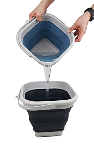 SAMMART 5.5L Set of 2 Collapsible Square Handy Bucket/Foldable SquareWater Pail/Portable Tub with Handle. (Slate Grey + Steel Blue) - color: Slate Grey + Steel Blue