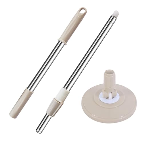 Spin Mop Replacement Mop Handle, 49-inch 360 Degrees Rotating Telescopic Replacement Mop Stick with Reinforced Plastic Disc for Spin Mop Bucket Cleaning System (Plastic Disc, Khaki) - color: Khaki, style: Plastic Disc