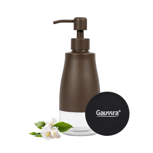 Gaussra Matte Brown Soap Dispenser with Coaster and Stickers, Stainless Steel and Glass Bottle Hand Pump Dispenser, Refillable Liquid Hand Soap Dispenser for Bathroom & Kitchen (11OZ / 320ML) - color: Matte Brown