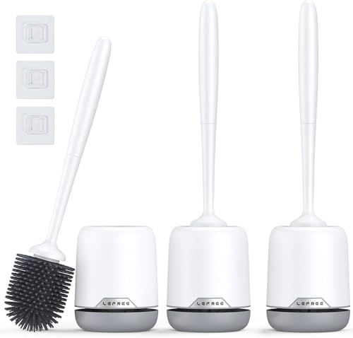 Lefree Toilet Brush Set, 3 Pack Silicone Toilet Bowl Brush and Holder with Ventilated Holder, for Bathroom Floor Standing & Wall Mounted Scrubber - color: Gray, size: 3 Pack