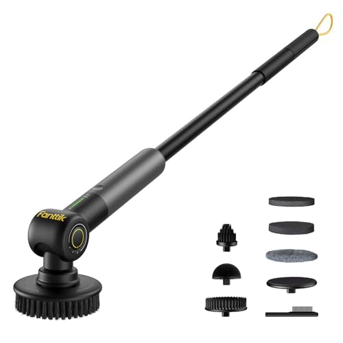 Fanttik Flip G9 Pro Electric Scrubber, VoltiPulse Motor, Dual-Speed Cleaner with 6 Brush Heads, Adjustable Angle & Extendable Handle, IPX7 Waterproof, Type-C Charge for Bathroom, Tile, Grout - Black - color: Black