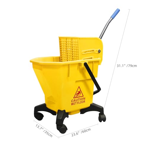 6.6 Gallons Mop Bucket with Wringer - Non-Tip Design & Heavy-Duty Plastic, Spin Mop System for Hardwood Floors, Space-Saving Single Bucket (Yellow, 6.6 Gallons)