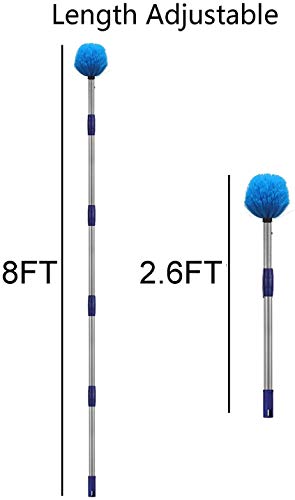 Cobweb Duster with Pole, 8ft Stainless Steel Pole Cobweb Brush with Medium-Stiff Bristles for Walls Beams Shelves Iight Fixtures and Window Screens - size: 8FT