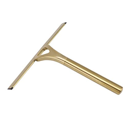 Gold Shower Squeegee Stainless Steel Window Squeegee Bathroom Cleaner Tool, Non Slip Handle, 10-Inch Blade, with Hook for Window, Tiles, Car Glass 22.5x22cm / 8.9x8.7in
