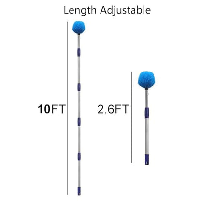 Cobweb Duster with Pole, 10ft Stainless Steel Pole Cobweb Brush with Medium-Stiff Bristles for Walls Beams Shelves Iight Fixtures and Window Screens - size: 10FT