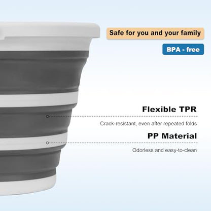 Gronivex 2.6 Gallon Collapsible Bucket with Handle - Foldable Portable Water Pail for Car Wash, Camping, RV, Boat, Fishing - Space-Saving Multi-Purpose Cleaning Bucket, BPA Free