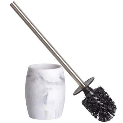 Clasin Home Toilet Bowl Brush and Holder with Stainless Steel Long Handle, Toilet Scrubber Brush with Durable Base, 360° Deep Cleaning Bristles for Bathroom, Compact Set for Small Space (White) - color: White