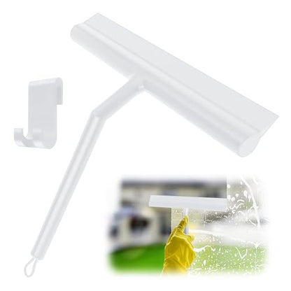 8 Inch Silicone Squeegee for Shower Glass with Hook，Shower Door Squeegee，Multi-Use Shower Squeegees (White) - color: White
