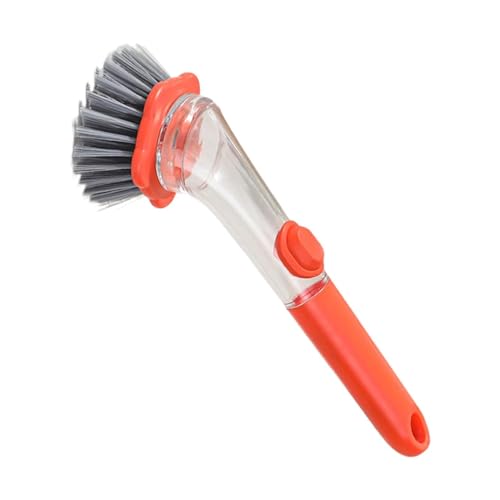 Dish Scrubber with Soap Dispenser | Ergonomic Cleaner Scrubber with Handle,Dish Cleaning Brush - for Pots Stoves Pans Kitchen Home Dorm Appliances Dishwashing - color: Orange
