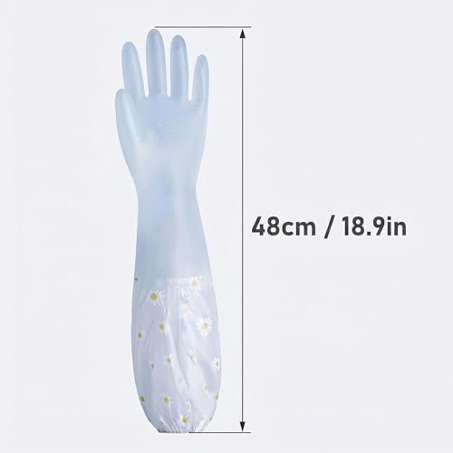 1 Pair Thickened PVC Waterproof Household Cleaning Gloves, Non-Slip Long Cuff Dishwashing Gloves, Elastic Wrist Cuff Reusable Kitchen Laundry Working Gloves, Jelly Blue