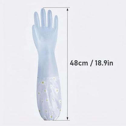 1 Pair Thickened PVC Waterproof Household Cleaning Gloves, Non-Slip Long Cuff Dishwashing Gloves, Elastic Wrist Cuff Reusable Kitchen Laundry Working Gloves, Jelly Blue