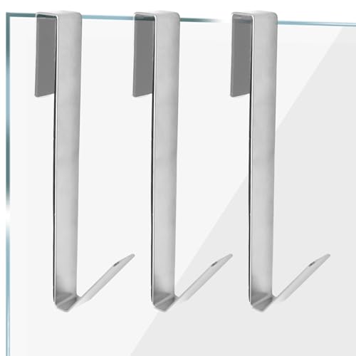 Zorfeter 7 Inch Extended Over Shower Door Hook, Stainless Steel Heavy Duty Shower Hooks Drilling-Free Towel Hooks for Bathroom Frameless Glass Shower Door - 3 Packs - size: 7 Inch
