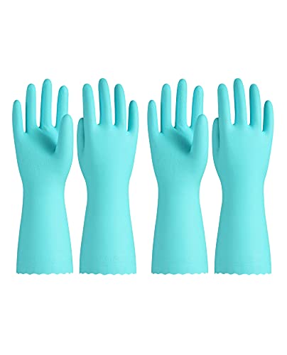 PACIFIC PPE 2 Pairs Reusable Dishwashing Cleaning Gloves with Latex Free, Cotton Lining, Kitchen Gloves, Green, Medium - color: Green, size: Medium (Pack of 2)