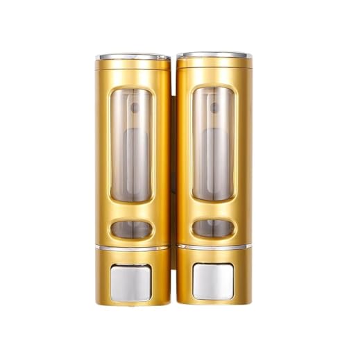 Liquid Soap Dispenser Wall Mount, 2 Chamber Bathroom Shower Pump Dispenser,Press Manually Lotion Soap Dispenser Use for Shampoo, Soap, Conditioner, Shower Gel, for Bathroom Kitchen Hotel (Gold) - size: 2 Chamber