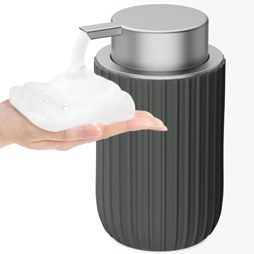 Ceramic Foaming Soap Dispenser, 12 oz Bathroom Foam Hand Soap Dispenser, Refillable Lotion Soap Dispenser with Removable Pump for Kitchen Hand Wash Dispenser, Modern Home Decor (Matte Grey) - color: Matte Grey Silver