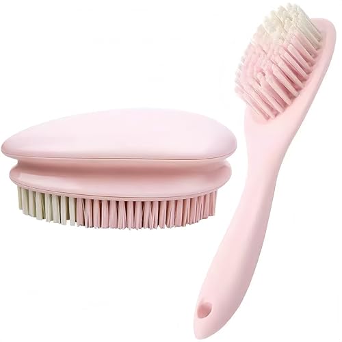 2 Pack Soft Bristle Cleaning Scrub Brush Laundry Brush Scrubber Brush for Clothes, Carpet and Fabric Stain Removal, Scrubbing Brush with Ergonomic Handle (Pink) - color: Pink