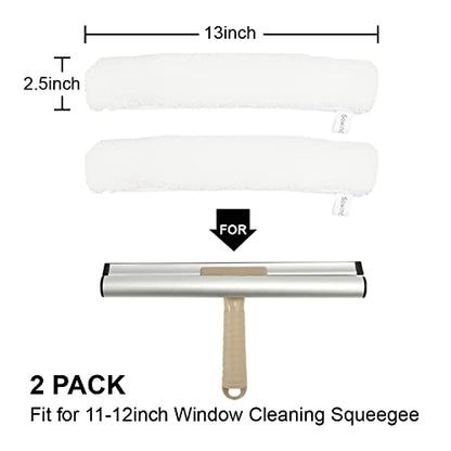 13-Inch Window Washer Sleeve, Microfiber Squeegee Sleeve Refills for 11-12 inch Window Cleaner Scrubber - 2 Packs, White