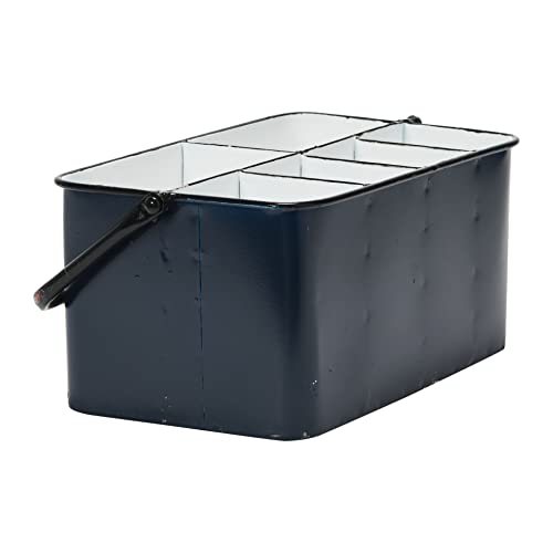 Creative Co-Op Farmhouse Metal Storage Caddy with 6 Compartments and Handle, Distressed Blue and White - color: Blue and White