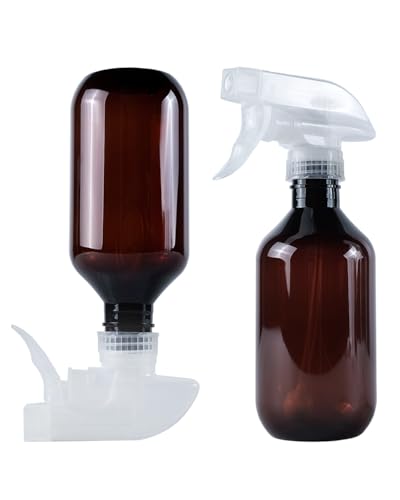 2 Pack 360° Spray Bottles, 10 oz Plastic Small Containers with Adjustable Spray Nozzles, Spray Bottles for Hair, Cleaning Solutions, BBQ and Plants Amber - color: Amber, size: 10 Ounces