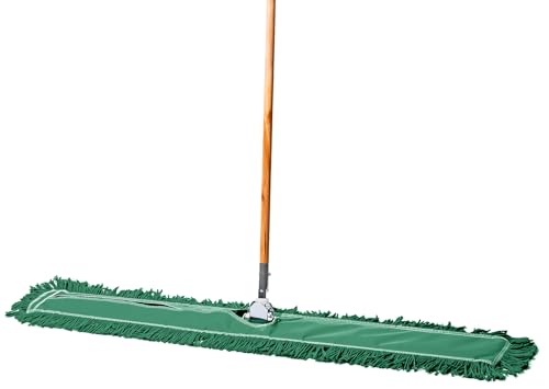 48 Inch Green Commercial Dust Mop & Floor Sweeper – Wood Handle Floor Mop for Tile, Hardwood & Concrete - color: Green, size: 48 X 5 Inch