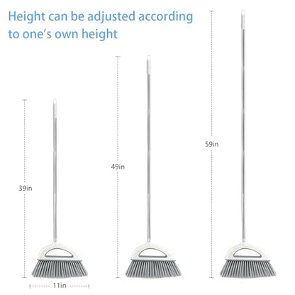 Angle Broom for Hardwood Floors - Soft Bristled Kitchen Broom, Indoor & Office Use (Off White)