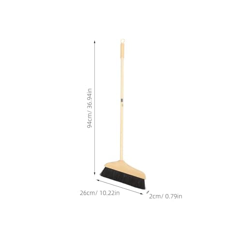 Horse Hair Broom with Long Handle: Wooden Heavy Duty Floor Broom Soft Bristle Pine Sweeper Household Cleaning Tool for Home Kitchen Office Indoor Outdoor