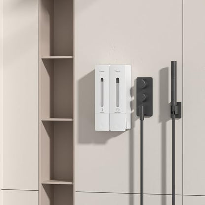 1984 Shampoo and Conditioner Dispenser Wall Mount Shower Dispenser 2 Chamber No Drill Bathroom Set Shampoo Dispenser for Shower Wall Home Hotel 400ml x 2 White - color: White 2 Chamber