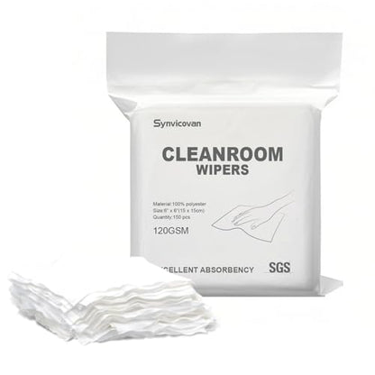 Cleanroom Wipers 6"x6"(150 Pcs, 100% Polyester, Class 100, 120GSM) Double Knit 100% Lint Free Cloths with Ultra-fine Filaments, Laser Sealed Edge Ultra-Soft Wipers - size: 6"x6" (Pack of 150)