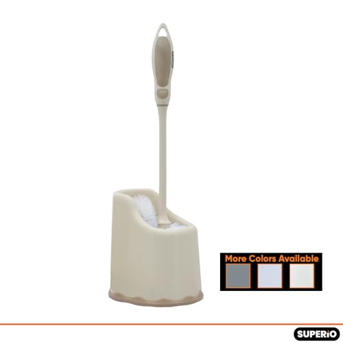 Superio Toilet Bowl Brush and Holder with Under Rim Cleaner for Bathroom, Toilet Brush and Caddy with Non Scratch Bristles and Under Rim Lip Brush, Beige (2 Pack) - color: Beige